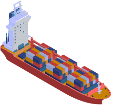 Isometric illustration of a logistics cargo ship