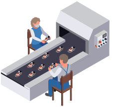 Isometric illustration of a factory production line